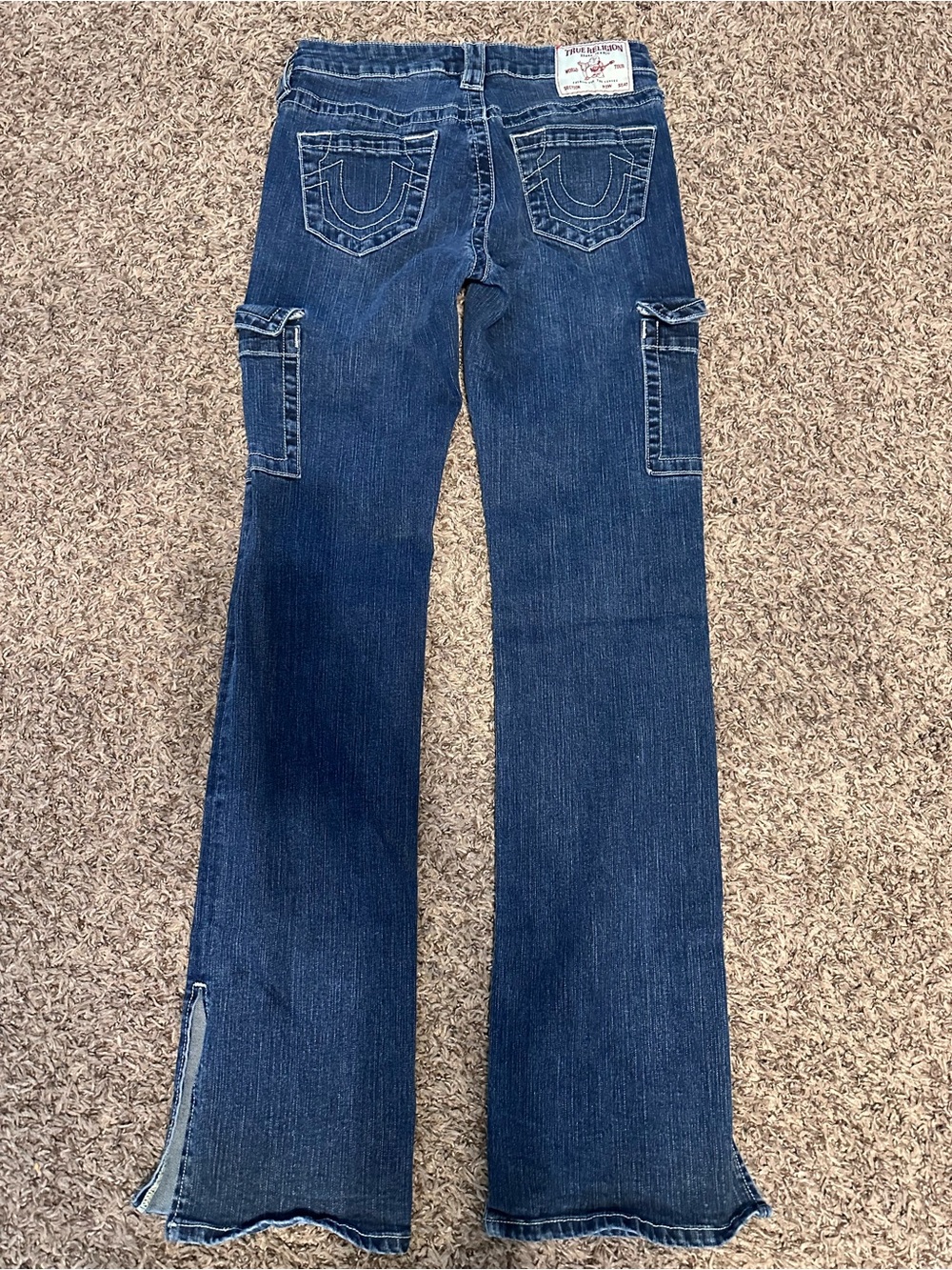 True Religion Women's Dark Blue Flare Cargo Jeans